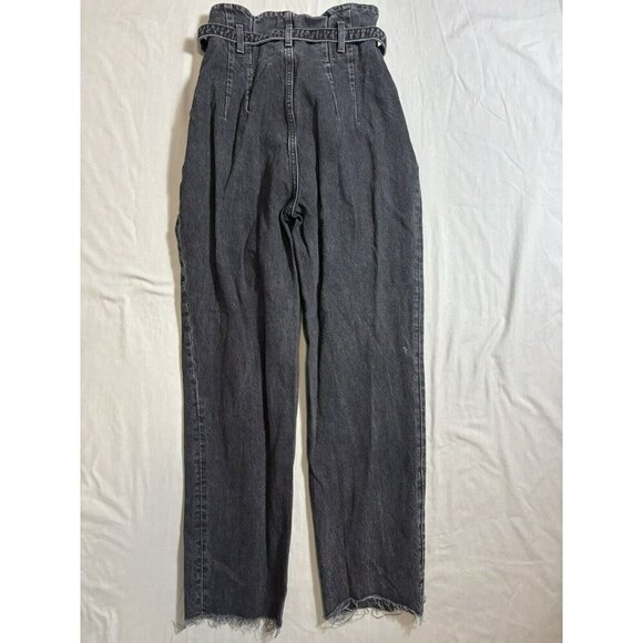 Abercrombie & Fitch Black Distressed Hem Belted Mom Jeans Size 25/0 24x25 - Picture 2 of 6